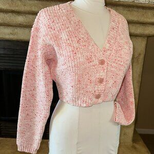 Marled Crop Cardigan - Coral candy fleck, Size: M, NEW